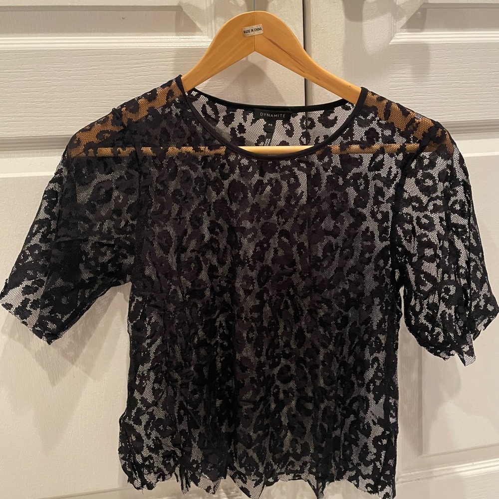 Dynamite Cropped Black Sheer Lace Blouse